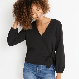 Madewell Silk Wrap Blouse in Black